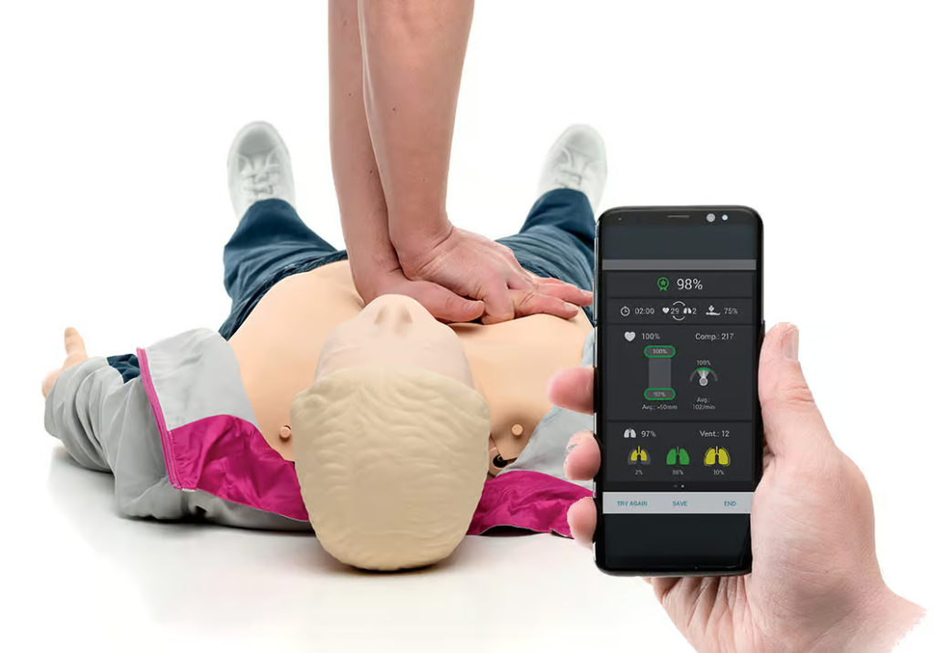 Mannequin de réanimation connecté Resusci Anne QCPR avec retour temps réel sur smartphone